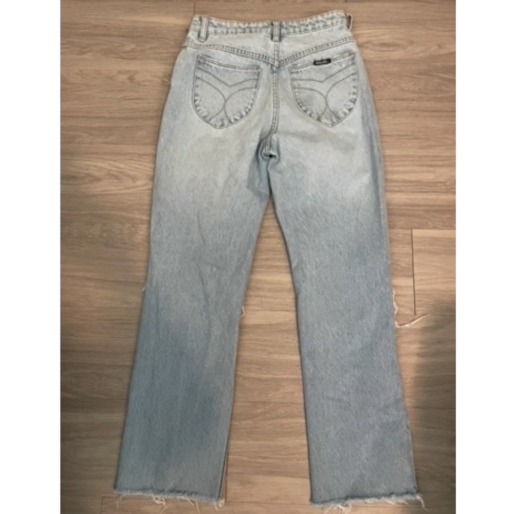 Rollas Original High Rise Straight Jeans Light Wash Distressed Knee Size 28 - Picture 4 of 5